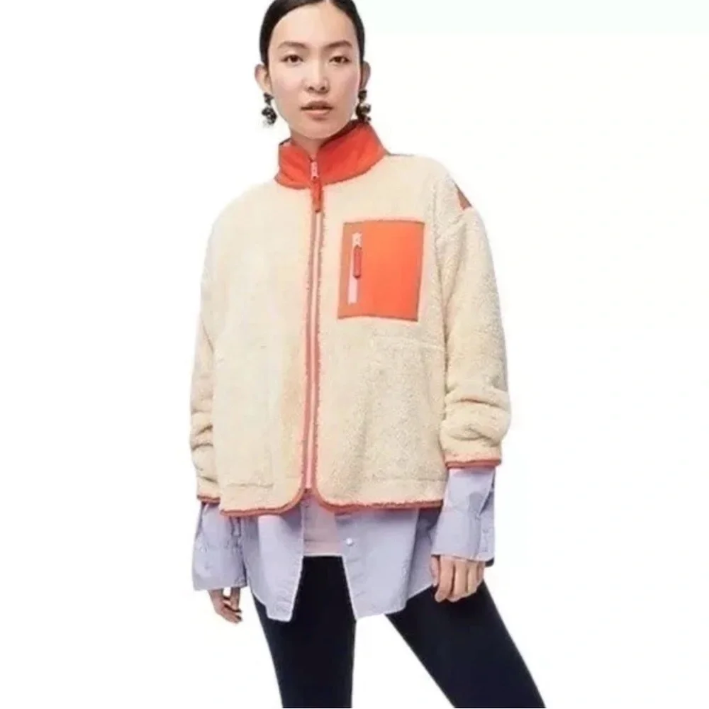 J Crew Superplush Sherpa Full-Zip Jacket Navy Blue Size Medium - Picture 2 of 12